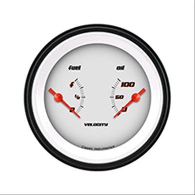 Classic Instruments Velocity Series Gauges VS72WBLF Gauge Kits, Dual Gauge, Analog, Fuel Level, Oil Pressure, White Face, Black with Orange Outline Numbers, 3 3/8 in., Electronic, Each
