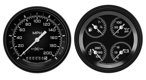 Classic Instruments Auto Cross Gray Series Gauge Sets AX02GBLF Autocross w/ Black Bezel 2 Set 3 3/8" Speedo & Quad