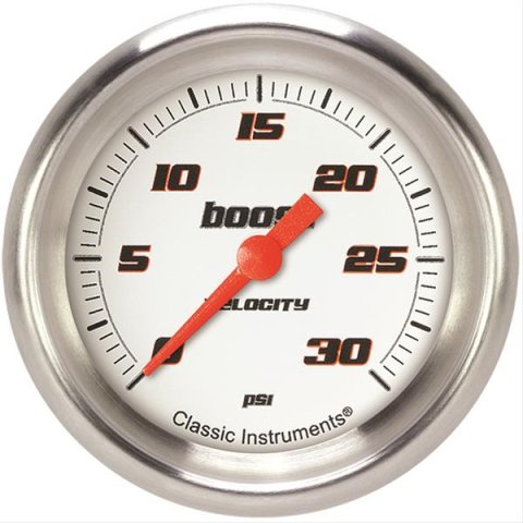 Classic Instruments Velocity Series Gauges VS342WAPF Gauge, White Series, Boost Pressure, 0-30 PSI, 2 5/8 in., Performance Bezel, Analog, Electrical, Each