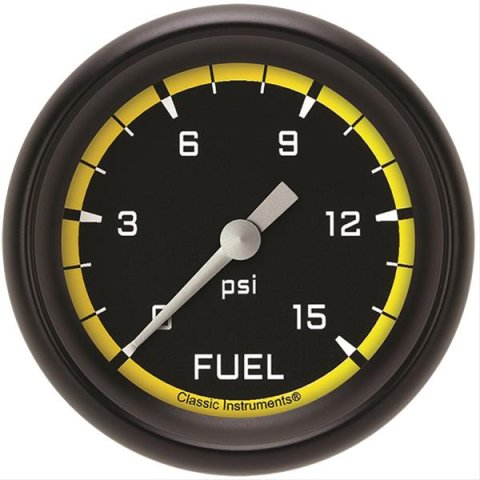 Classic Instruments Auto Cross Yellow Series Gauges AX345YBPF Gauge, Series, Fuel Pressure, 0-15 psi, 2 5/8 in., Performance Bezel, Analog, Electrical, Each
