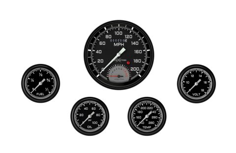 Classic Instruments Auto Cross Gray Series Gauge Sets AX365GBLF Set, AutoCross 4 5/8 in. Ultimate, 2 5/8 in. Fuel, Oil, Temp, Volts, Set of 6
