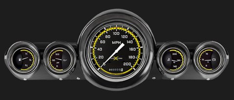 Classic Instruments 1959-60 Chevy Package Gauge Sets CH59AXY54 Kit, AutoCross Yellow, Chevy, 1959-1960, Speedometer, Fuel Level, Oil Pressure, Water Temp, Volt, Stainless Low-Step Bezel, Kit