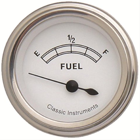 Classic Instruments White Series Gauges CW14SLF Gauge, White, Fuel Level, Empty/Full, 0 Ohms/30 Ohms, 2 1/8 in., Analog, Electrical, Each