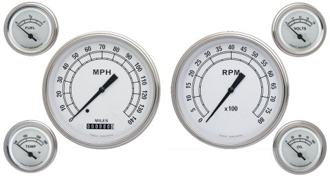 Classic Instruments White Series Gauge Sets CW51SLF Gauges, Series, Speedometer, Tach, Water Temperature, Fuel Level, Face, Analog, Set of 6