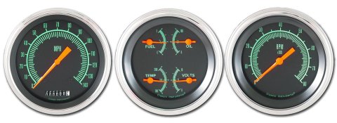 Classic Instruments G-Stock Series Gauge Sets GS03SLF Gauges, Series, Speedometer, Tach, Water Temperature, Fuel Level, Black Face, Analog, Set of 3
