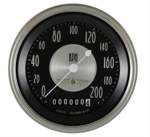 Classic Instruments All-American Tradition Series Speedometers AT59SHC Speedometer, Tradition, 3 3/8 in. Diameter, 0-200 kph, Analog, Electrical, Curved Face, Each