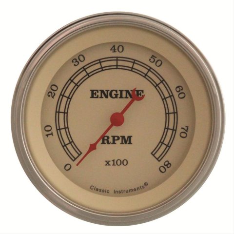 Classic Instruments Vintage Series Tachometers VT80SLF Gauge, Series, Tachometer, 0-8,000 rpm, 3 3/8 in., Cream Face, Analog, Electrical, Each