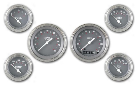 Classic Instruments SG Series Gauge Sets SG01SLF Gauges, SG, Speedometer, Tach, Water Temperature, Fuel Level, Gray Face, Analog, Electronic, Set of 6