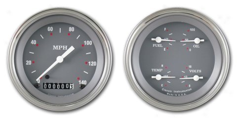 Classic Instruments SG Series Gauge Sets SG02SLF Set, Series, Analog, Electronic, Gray Face, White Pointer, Polished Bezel, Kit