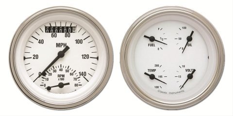 Classic Instruments White Hot Series Gauge Sets WH32SLC Gauges, Series, Speedometer, Tach, Water Temperature, Fuel Level, Face, Analog, Pair