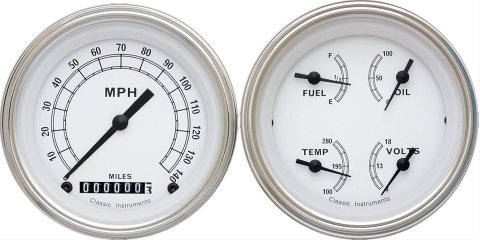 Classic Instruments White Series Gauge Sets CW02SLF Gauges, Series, Speedometer, Water Temperature, Voltmeter, Fuel Level, Face, Analog, Pair