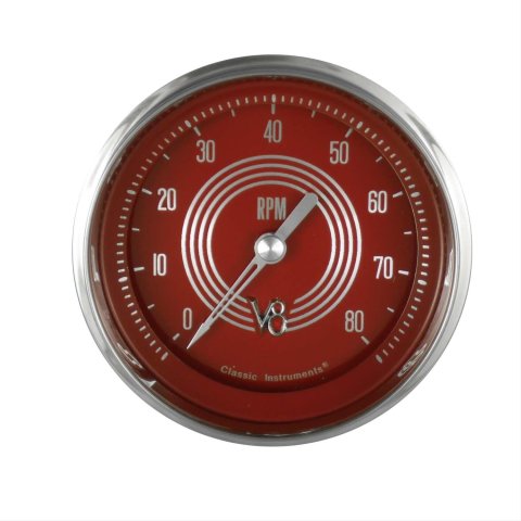 Classic Instruments V8 Red Steelie Series Tachometers V8RS80SHC Gauge, Series, Tachometer, 0-8,000 rpm, 3 3/8 in. Diameter, Face, Analog, Each