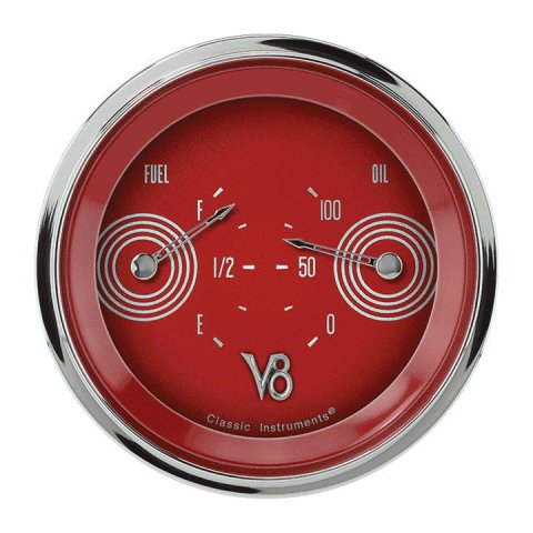 Classic Instruments V8 Red Steelie Series Gauge Sets V8RS72SHC Gauge, Series, Analog, Electrical, Fuel, Oil, 3 3/8 in. Diameter, Face, Each