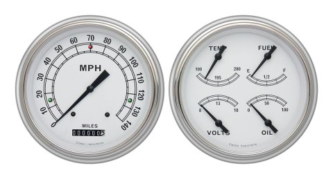 Classic Instruments 1951-53 Chevy Package Gauge Sets CH51CW52 Gauges, White, Speedometer, Oil Pressure, Fuel Level, Voltage, White Face, Analog, Chevy, Kit