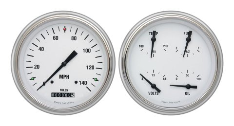 Classic Instruments 1951-53 Chevy Package Gauge Sets CH51WH52 Gauges, White Hot, Speedometer, Oil Pressure, Fuel Level, Voltage, White Face, Analog, Chevy, Kit
