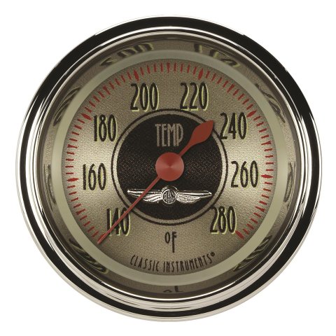 Classic Instruments All-American Nickel Series Gauges AN126SHC-08 Gauge, Analog, Series, Water Temp, 140-280 Degrees F, 2 1/8 in. Diameter, Gold Face, 90 Degree Sweep, Each