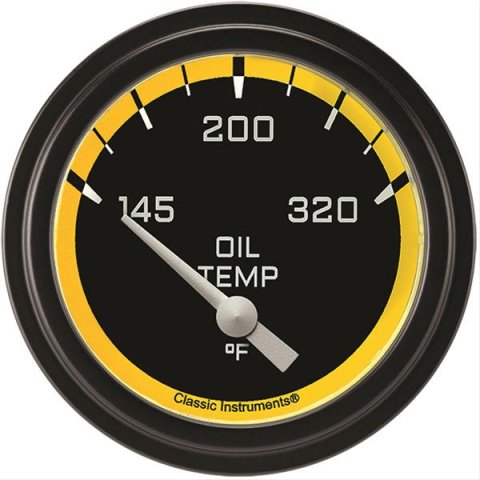 Classic Instruments Auto Cross Yellow Series Gauges AX228YBLF Gauge, Series, Oil Temperature, 145-320 Degree F, 2 5/8 in., Low Step Bezel, Analog, Electrical, Each