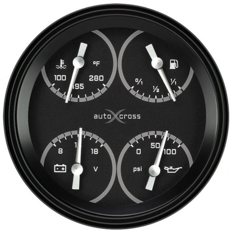 Classic Instruments Auto Cross Gray Series Gauges AX31GBLF Autocross w/ Black Bezel 4 5/8" Quad (fuel 0–30 ohm)