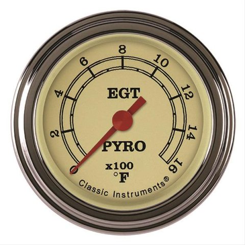 Classic Instruments Vintage Series Gauges VT198SLF Gauge, Analog, Series, EGT, 0-1600 Degrees F, 2 1/8 in. Diameter, Tan Face, Full Sweep, Each