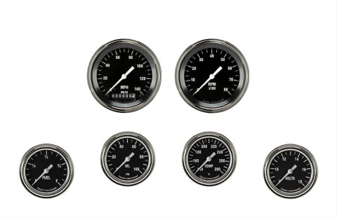 Classic Instruments Hot Rod Series Gauge Sets HR301SLF Gauges, Series, Speedometer, Tachometer, Water Temperature, Oil Pressure, Fuel Level, Volt, Black Face, Analog, Set of 6