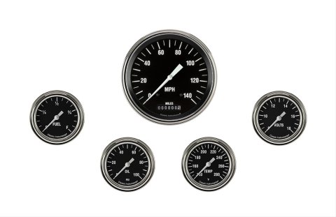Classic Instruments Hot Rod Series Gauge Sets HR354SLF Gauges, Series, Speedometer, Water Temperature, Oil Pressure, Fuel Level, Volt, Black Face, Analog, Set of 5