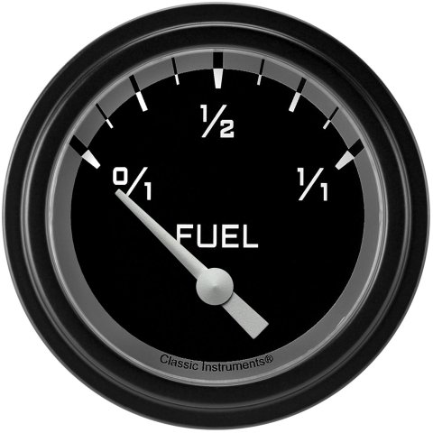 Classic Instruments Auto Cross Gray Series Gauges AX214GBLF Gauges, Series, Fuel Level, 0/1-1/1, Analog, Electrical, 2 5/8 in., Black Face, White Numbers, 0 ohms Empty, 30 ohms Full, Each