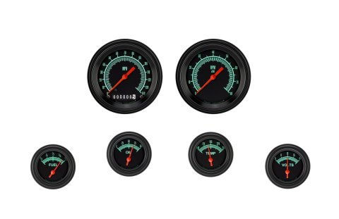 Classic Instruments G-Stock Series Gauge Sets GS01BLF Gauges, Series, 3 3/8 in., Speedometer, Tachometer, Voltmeter, Oil Pressure, Water Temp, Voltmeter, Black Low-Step, Flat Lens, Kit
