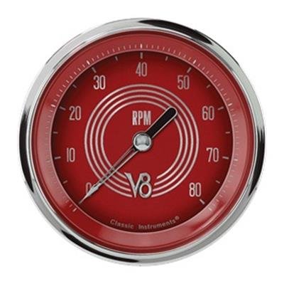 Classic Instruments V8 Speedster Series Tachometers V8SR80SHC Gauge, Series, Tachometer, 0-8,000 rpm, 3 3/8 in., Black Face, Analog, Each