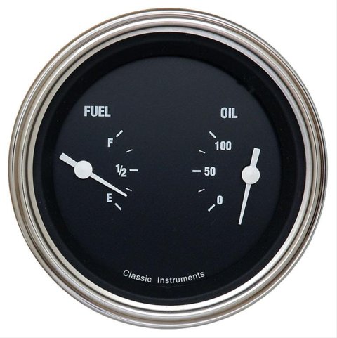 Classic Instruments Hot Rod Series Gauge Sets HR72SLC Gauge, Series, Dual, Oil Pressure, Fuel Level, 3 3/8 in., Black Face, Analog, Each