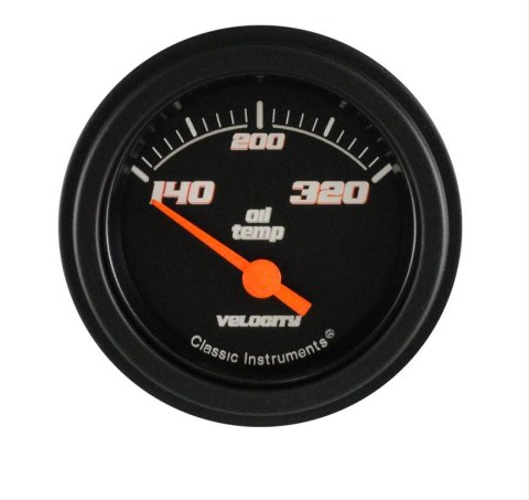 Classic Instruments Velocity Series Gauges VS28BBLF Gauge, Series, Analog, Oil Temperature, 140-320 degrees F, 2 1/8 in. Diameter, Black Face, Electrical