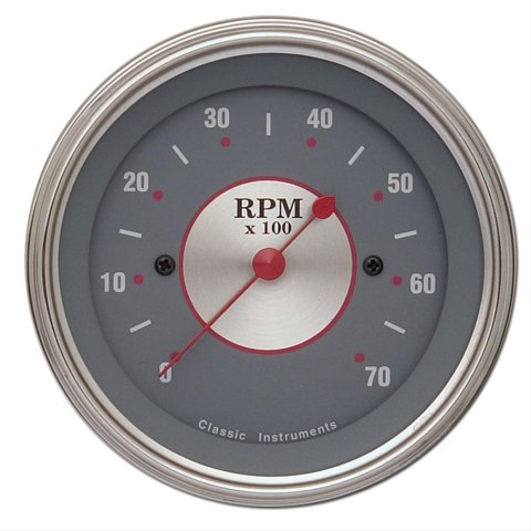 Classic Instruments Silver Series Tachometers SS70SLC Gauge, Series, Tachometer, 0-8,000 rpm, 3 3/8 in., Gray Face, Analog, Electrical, Each