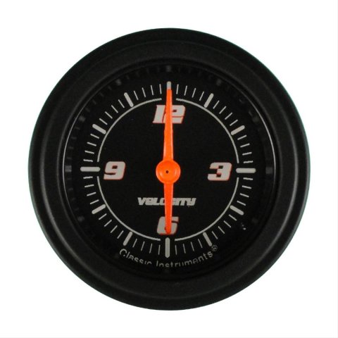 Classic Instruments Velocity Series Gauges VS90BBLF Gauge, Series, Analog, Clock, 12 hours, 2 1/8 in. Diameter, Black Face, Electrical, Each