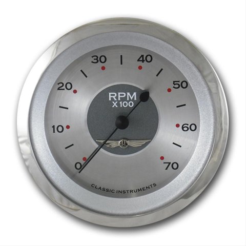 Classic Instruments All-American Series Tachometers AW70SRC Gauge, Electronic, Tachometer, 0-7,000 rpm, 3 3/8 in., In-dash, Silver Face, Analog, Electric, V8, Each