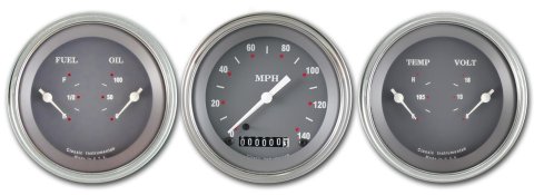 Classic Instruments SG Series Gauge Sets SG04SLC Gauges, SG, Speedometer, Water Temperature, Oil Pressure, Fuel Level, 3 3/8 in., Gray Face, Analog, Set of 3