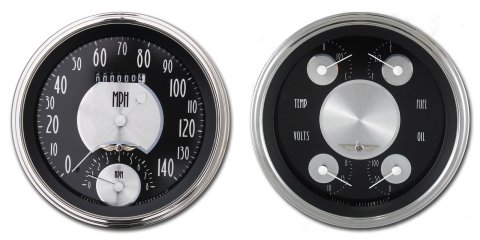 Classic Instruments 1947-53 Chevy Pickup Package Gauge Sets for 1947-1953 SEDAN DELIVERY, TRUCK, 1950-1953 TRUCK - CT47AT62 Gauges, All-American Tradition, Speedometer, Tach, Oil Pressure, Fuel Level, Black Face, Analog, Chevy, Kit