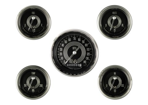 Classic Instruments V8 Speedster Series Gauges V8SR00SHC Gauges, Speedster, Analog, Speedometer, Oil Press., Fuel Level, Volts, Water Temp., Black Face, Set of 5
