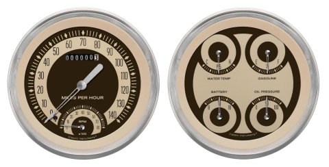Classic Instruments Nostalgia VT Series Gauge Sets NT62SLC Gauges, VT, Speedometer, Tach, Water Temperature, Voltmeter, 5 in., Beige Face, Analog, Set
