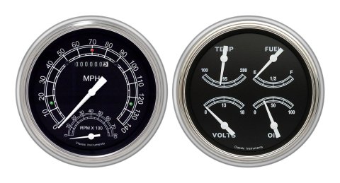 Classic Instruments 1951-53 Chevy Package Gauge Sets CH51TR62 Gauges, Traditional, Speedometer, Tach, Oil Pressure, Fuel Level, Voltage, Black Face, Analog, Chevy, Kit