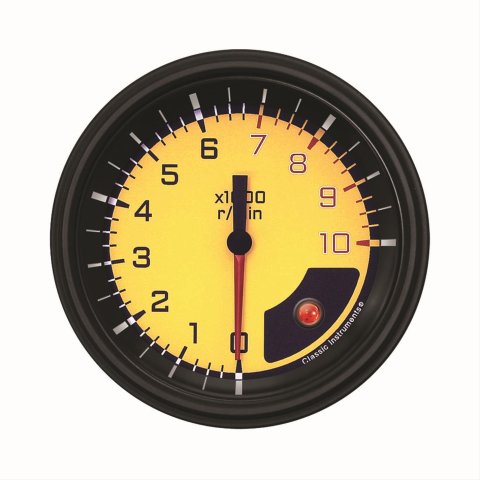 Classic Instruments Auto Cross Gray Series Tachometers AX10YBLF Gauge, Cross, Tachometer, 0-10,000 rpm, 3 3/8 in., Black/Yellow Face, White Pointer, Analog, Electrical