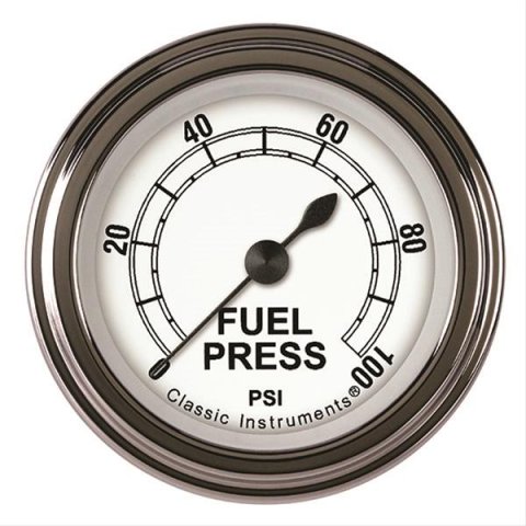 Classic Instruments White Series Gauges CW146SLF Fuel Pressure Gauge, CLASS WHTE 2" FUEL PRES 100psi ELEC, FULL SWEEP