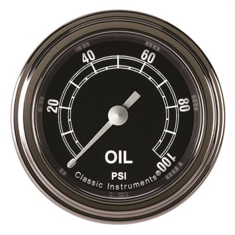 Classic Instruments Traditional Series Gauges TR181SLF Oil Pressure Gauge, TRADITIONAL 2" OIL PRES 100psi FULL SWEEP
