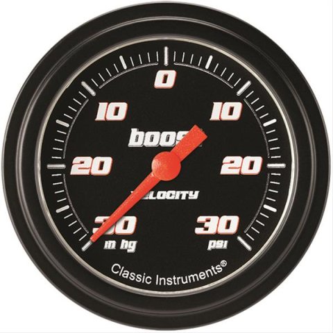 Classic Instruments Velocity Series Gauges VS341BBLF Gauge, Black Series, Boost/Vacuum, 30 in. Hg/30 psi, 2 5/8 in., Low Step Bezel, Analog, Electrical, Each