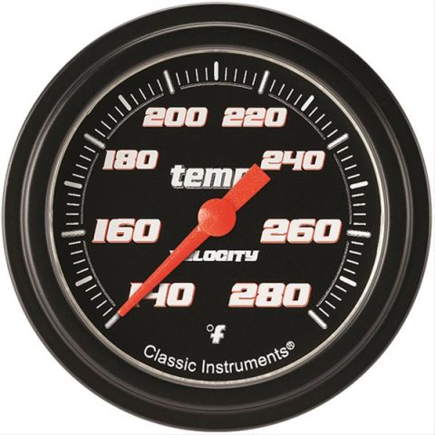 Classic Instruments Velocity Series Gauges VS326BBLF-04 Gauge, Black Series, Water Temperature, 140-280 Degrees F, 2 5/8 in., Low Step Bezel, Analog, Electrical, Each