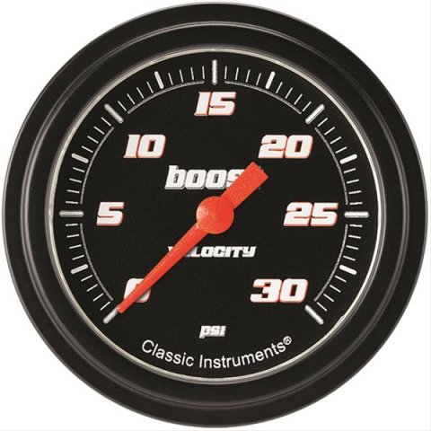 Classic Instruments Velocity Series Gauges VS342BBLF Gauge, Black Series, Boost Pressure, 0-30 PSI, 2 5/8 in., Low Step Bezel, Analog, Electrical, Each