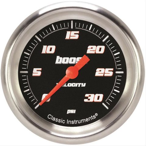 Classic Instruments Velocity Series Gauges VS342BAPF Gauge, Black Series, Boost Pressure, 0-30 PSI, 2 5/8 in., Performance Bezel, Analog, Electrical, Each