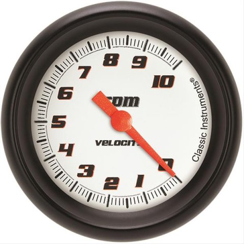 Classic Instruments Velocity Series Tachometers VS383WBPF Gauges, Tachometers, 0-10,000 rpm, Analog, Electrical, 2 5/8 in., White Face, Black with Orange Outline Numbers, Shift Light, Each