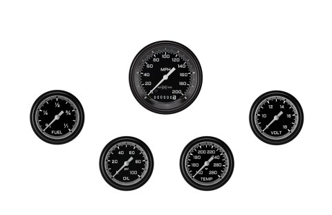 Classic Instruments Auto Cross Gray Series Gauge Sets AX300GBLF Set, Performance AutoCross, AutoCross Gray, 5-Gauge Set, 3 3/8 in. Speedo, 2 5/8 in. Secondary Gauges, Black/Gray Face, Set