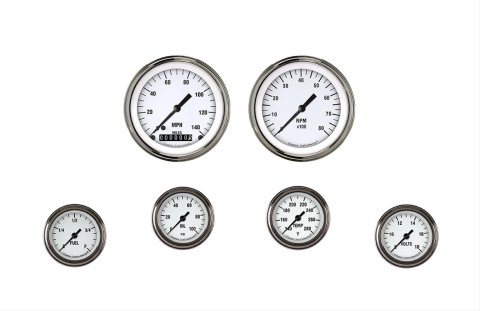 Classic Instruments White Hot Series Gauge Sets WH101SLF Gauges, Series, Speedometer, Tachometer, Water Temperature, Oil Pressure, Fuel Level, Volt, Face, Analog, Set of 6