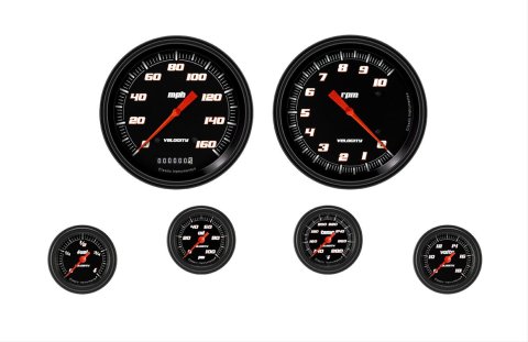 Classic Instruments Velocity Series Gauge Sets VS151BBLF Gauges, Series, Speedometer, Tachometer, Water Temperature, Oil Pressure, Fuel Level, Volt, Black Face, Analog, Set of 6