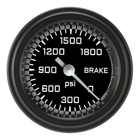 Classic Instruments Auto Cross Gray Series Gauges AX167GBLF Gauges, Series, Brake Pressure, 0-1,800 psi, Analog, Electrical, 2 1/8 in., Black Face, White Numbers, Matte Black Bezel, Each